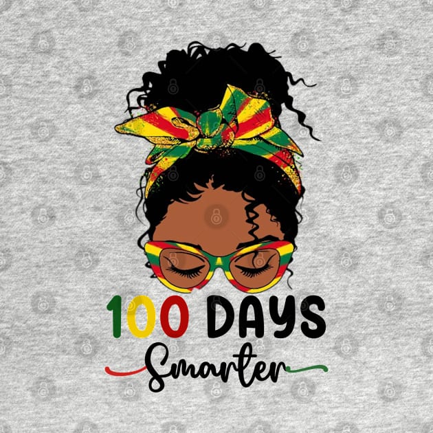 100 Days Smarter teacher Girls Messy Bun Black History Month by SamCreations